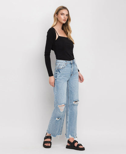 90'S VINTAGE SUPER HIGH RISE FLARE JEANS V3399