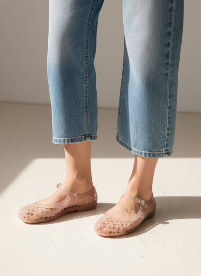 NEMO Jelly Mary Jane Flats Woven Lattice Mesh Shoes