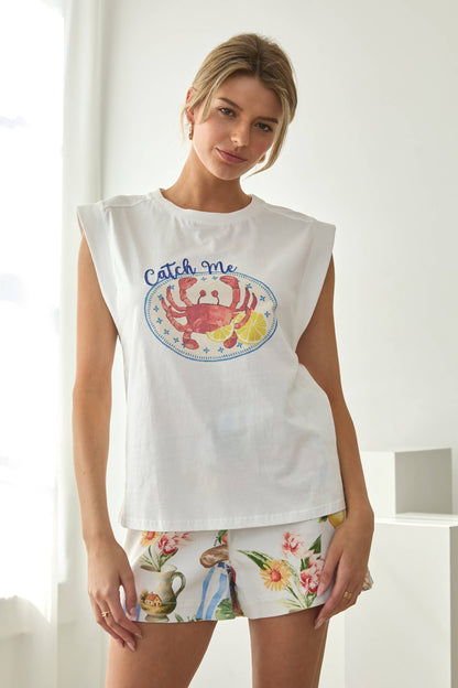 Catch Me Crab Graphic Sleeveless Tee