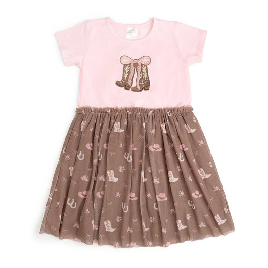 Howdy Darling Western Short Sleeve Tutu Dress -Kids Clothing