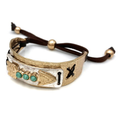 Turquoise Stone Native Arrow Rope Western Bracelet Cuff