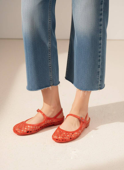 NEMO Jelly Mary Jane Flats Woven Lattice Mesh Shoes
