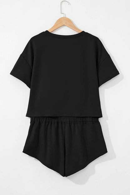 Cropped Tee and Ruffle High Waist Skort 2pcs Set (S-XL)