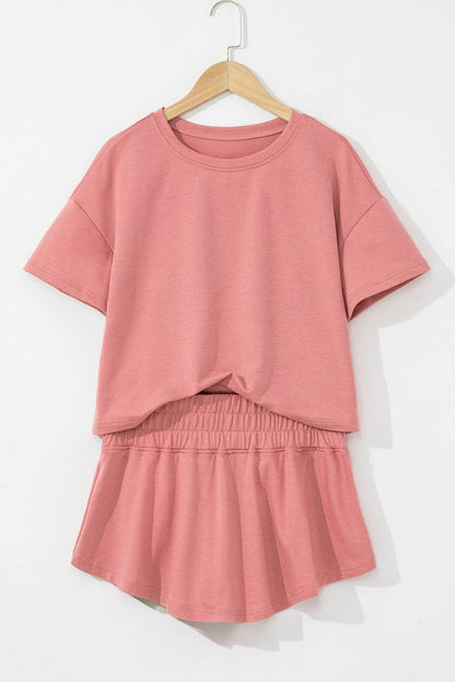 Cropped Tee and Ruffle High Waist Skort 2pcs Set (S-XL)