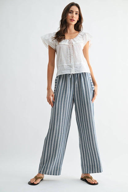 CP10000E Striped Wide Leg Drawstring Pants