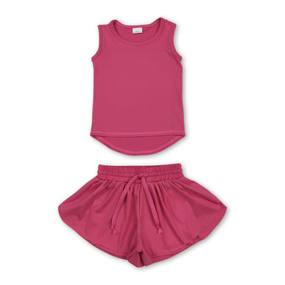 Teal sleeveless top shorts kids girls activewear set