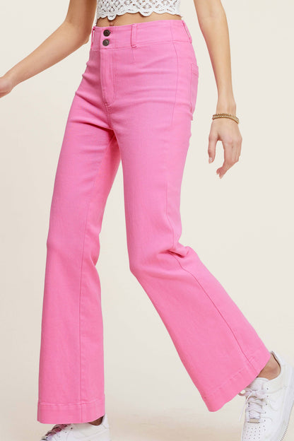 MCP3117-Soft Washed Stretchy High Waisted Wide Flare Pants