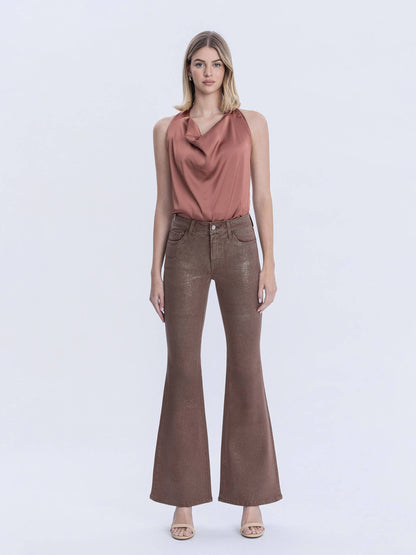 MID RISE GOLD GLITTER COATED FLARE JEANS T7214SFS